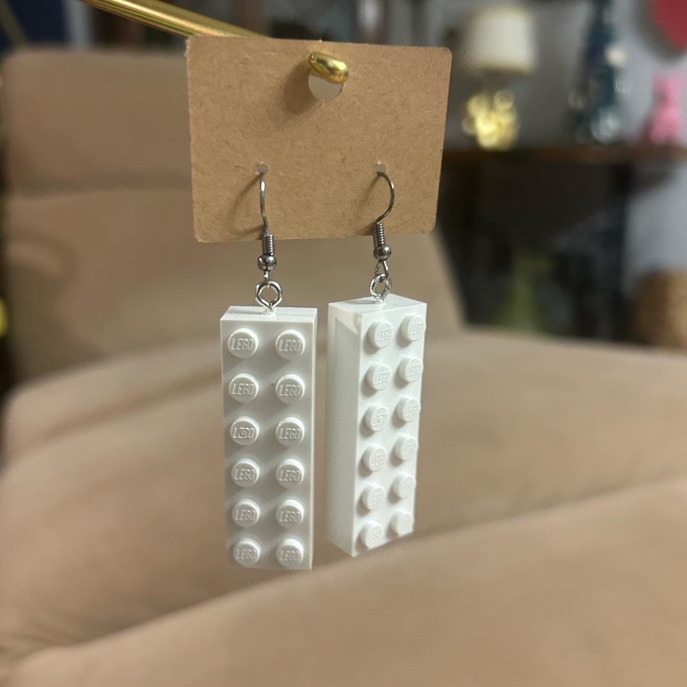 White Dangle Earrings Made with Genuine LEGO® Bricks